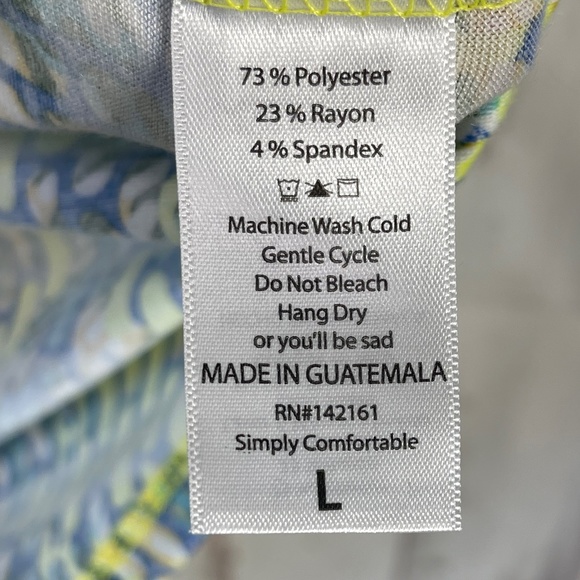 LuLaRoe Irma Womens White Blue Yellow Abstract Hi Lo Casual Shirt Top Large L - Picture 9 of 12